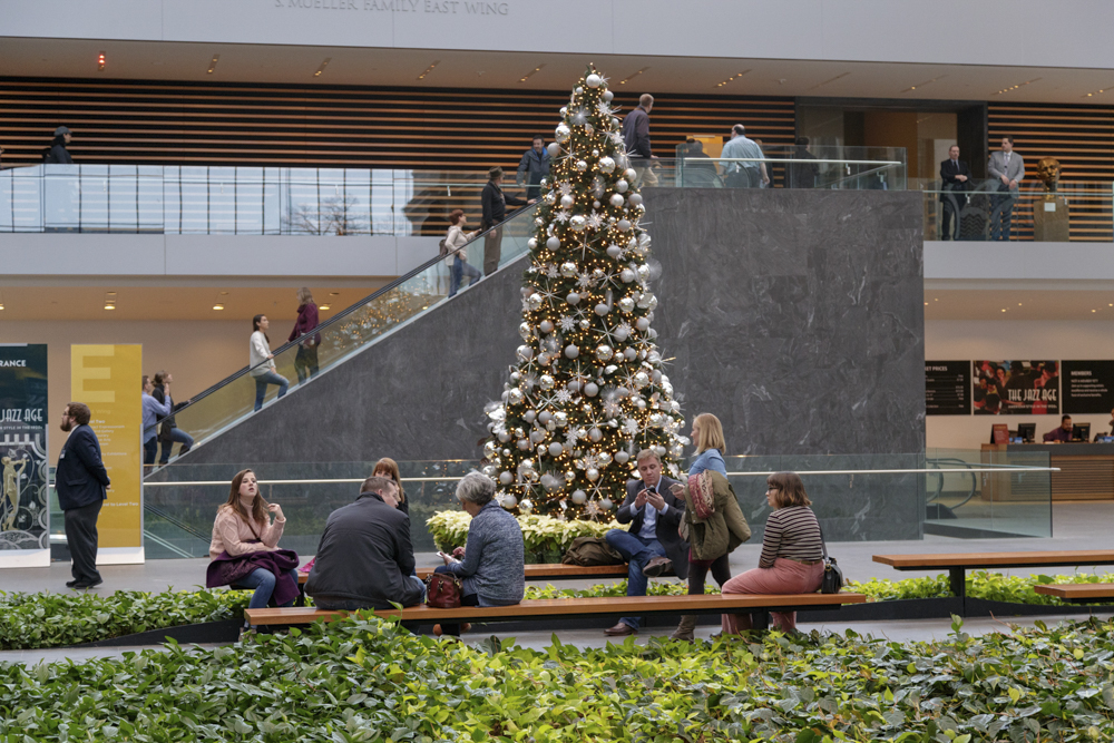 The Art Museum’s Ames Family Atrium is certainly in the seasonal spirit ready to welcome guests for the winter holidays